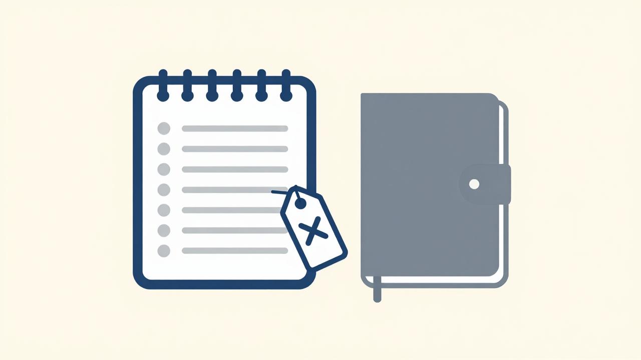 Expensive planner with crossed-out price tag next to a simple notebook