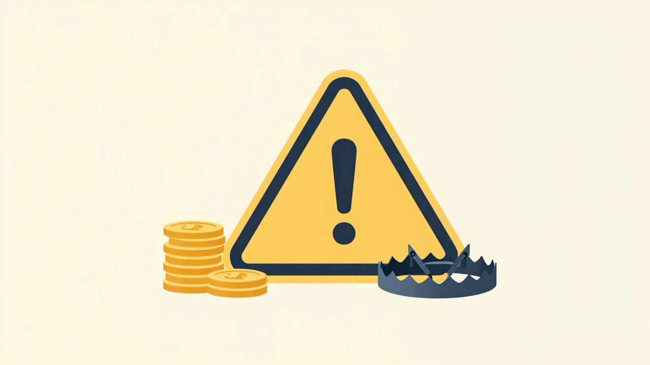 Warning sign next to a stack of cash and a mechanical trap